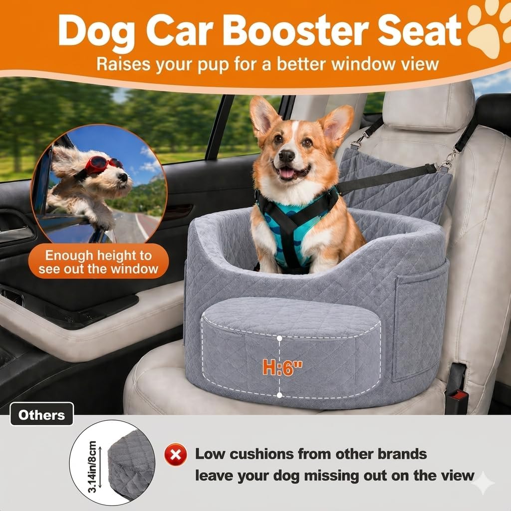 Hundeautositz für kleine Hunde – Schwarzer Booster Autositz mit 28D Memory Foam, Rutschfester Wasser
