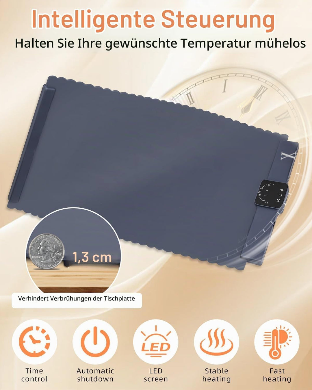 Warmhalteplatte für Speisen, Elektronisch Wärmeplatte mit 5 Temperatureinstellungen, Faltbare Siliko