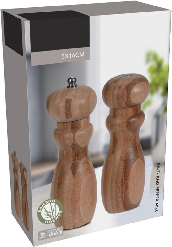2er Set Gewürzmühle aus Holz Ø 5 cm x 16 cm Keramikmahlwerk Salz Pfeffer Mühle Salzmühle Pfeffermühl