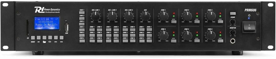 Power Dynamics PRM606 100-Volt-Matrix-Verstärker für 6 Zonen - inklusive Bluetooth und MP3-Player -