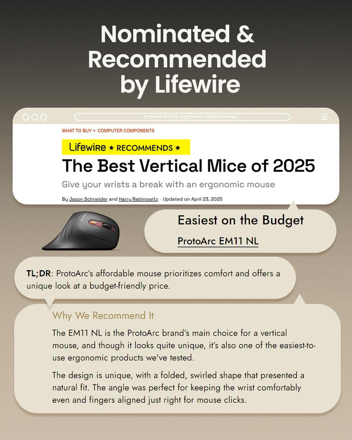 ProtoArc EM11 NL Ergonomische Vertikale Maus, Kabellos Aufladbar Mouse mit 3 Gerät (2*Bluetooth+USB)