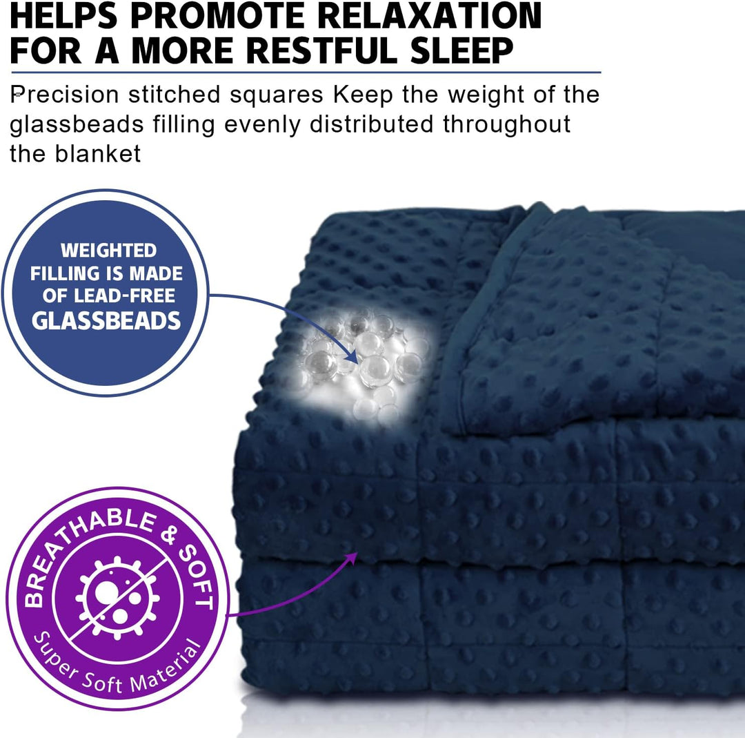 Huloo Sleep Gewichtete Decke Twin 6.8 kg für Erwachsene (121.9 cm × 291.9 cm, Marineblau), weiche Mi
