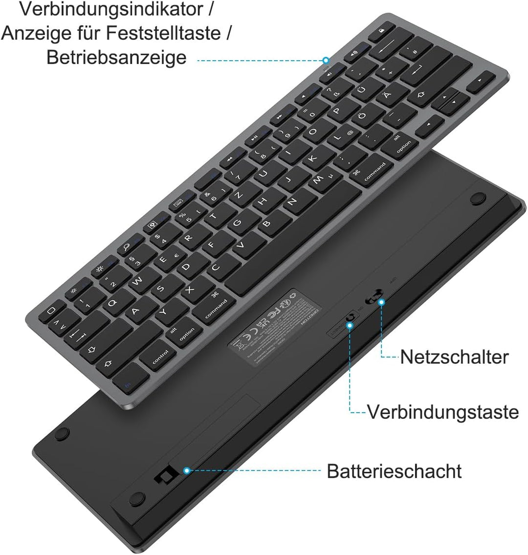 OMOTON deutsche Bluetooth Tastatur für iPad 10.9/10.2/9.7, Air 6/5/4/3, Pro 13/12.9/11/10.5 und iPho