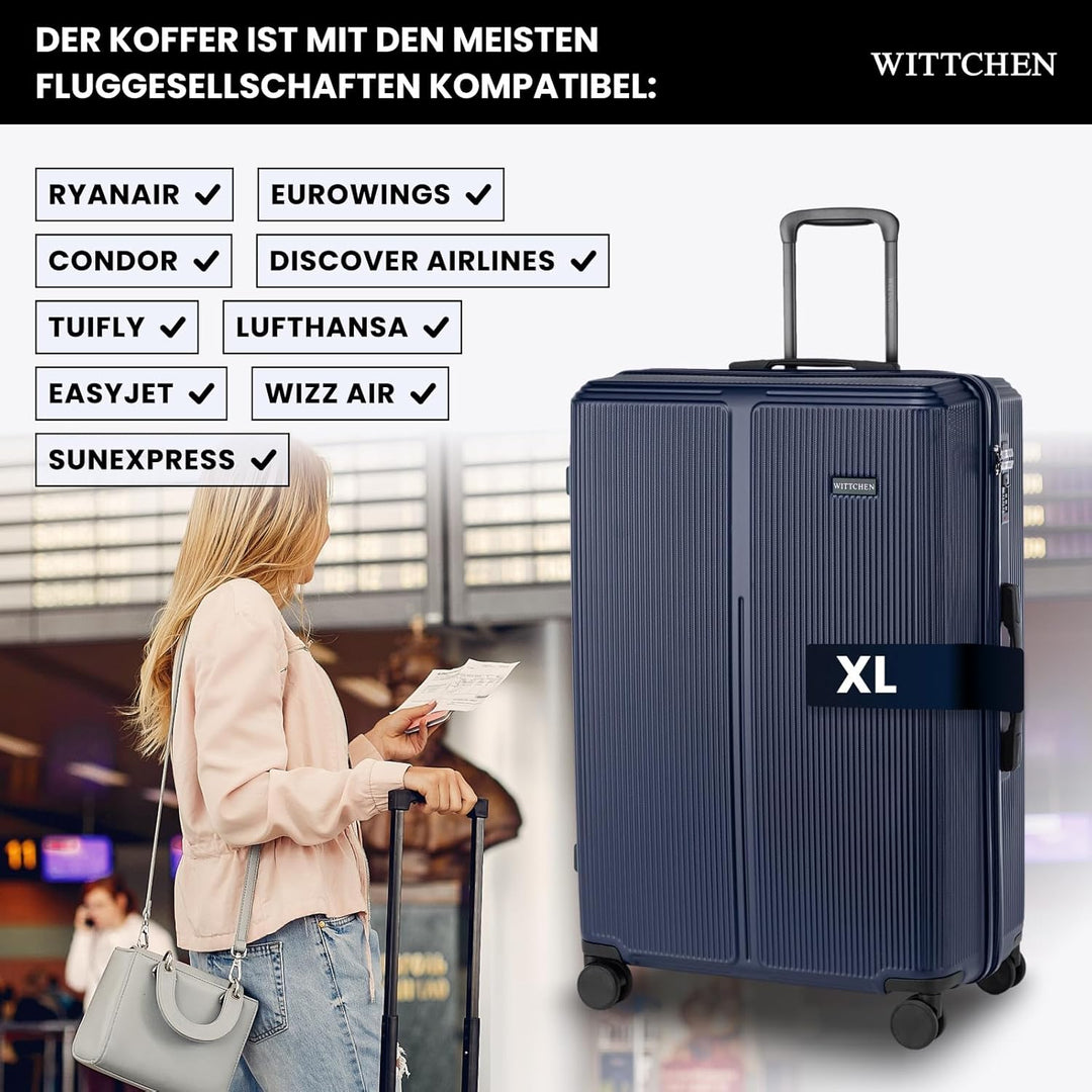 WITTCHEN Stripes Line Grosser Koffer 76,5 x 50 x 29 cm (XL) | Hartschalen-Trolley ABS 96 l, 4 Rollen