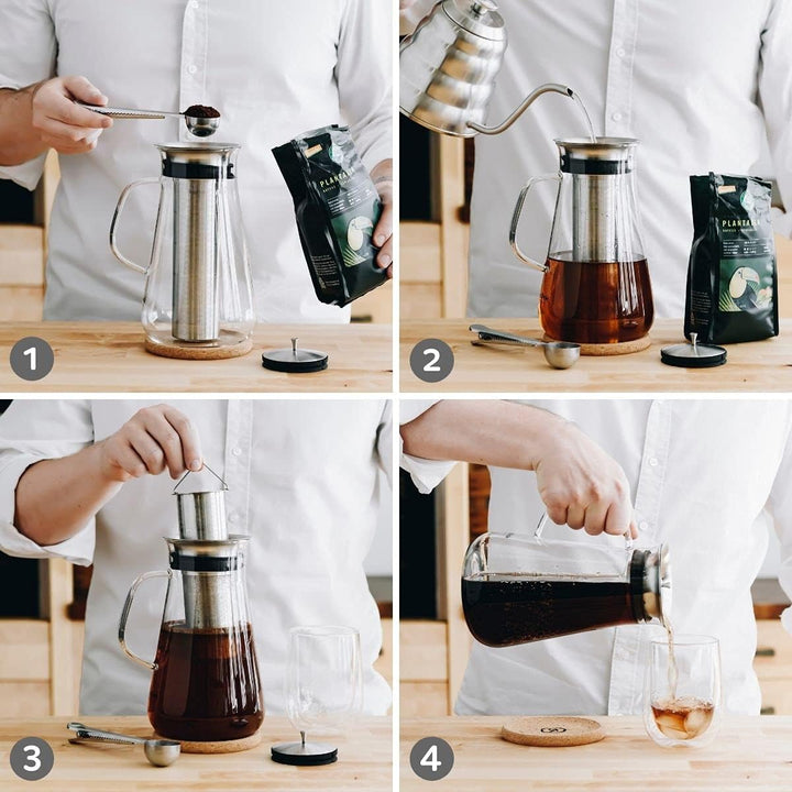 buntfink MultiPitcher 3-in-1 Kaffeebereiter für Cold Brew Coffee | Glaskaraffe 1,5 L | Wasserkaraffe