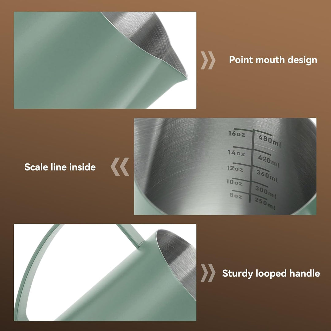 Milchkännchen Edelstahl 480ml, Milchaufschäumkrug Espresso Dampfkrug, Milchaufschäumbecher Milch Pit