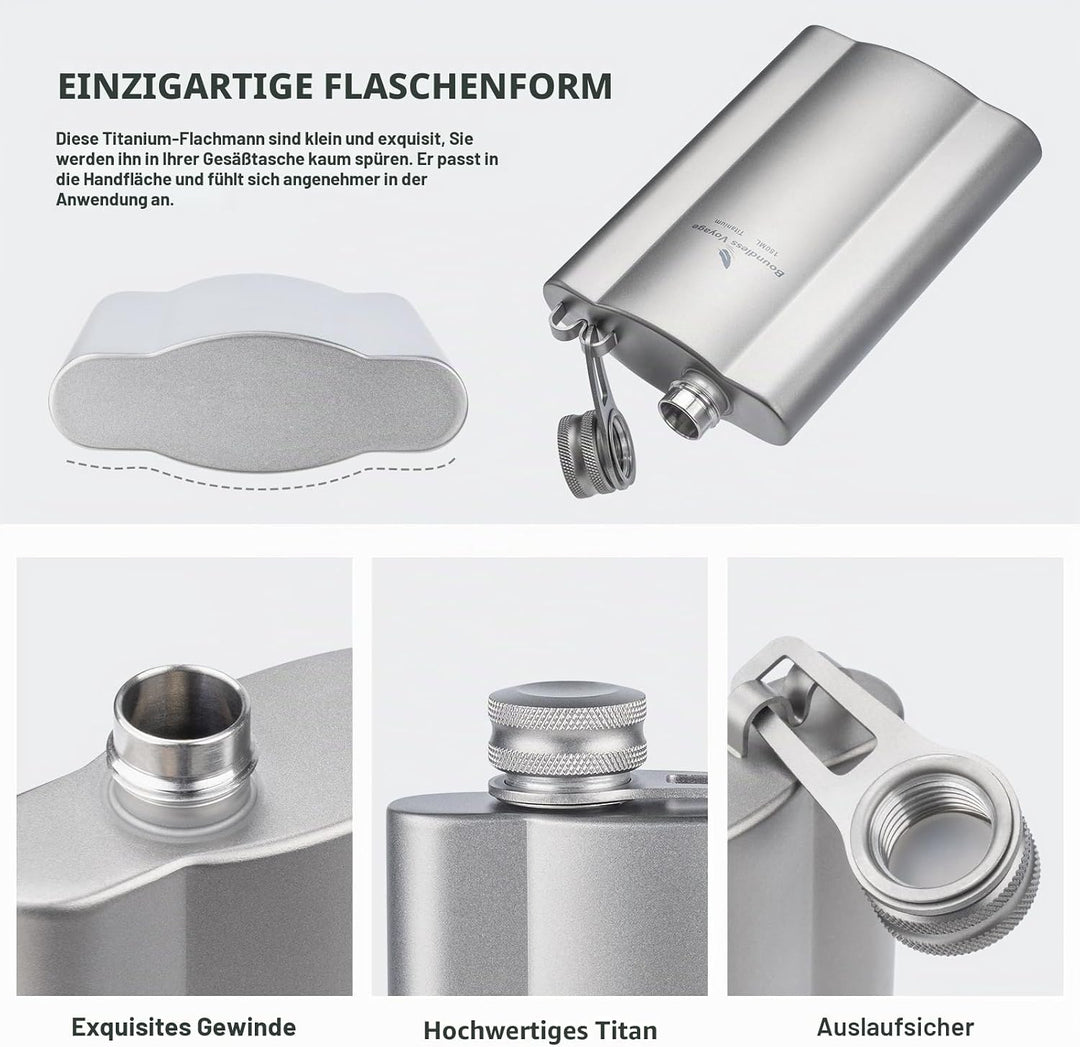 iBasingo Flachmänner aus Titan 180ml Ultraleichter kleiner Flachmann für Spirituosen Tragbare Reise