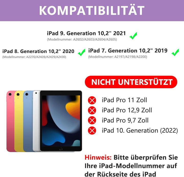 Tastatur Hülle für iPad 9/8/7 Generation 2021/2020/2019 10.2 Zoll, 360° Drehbare Touchpad Tastatur m