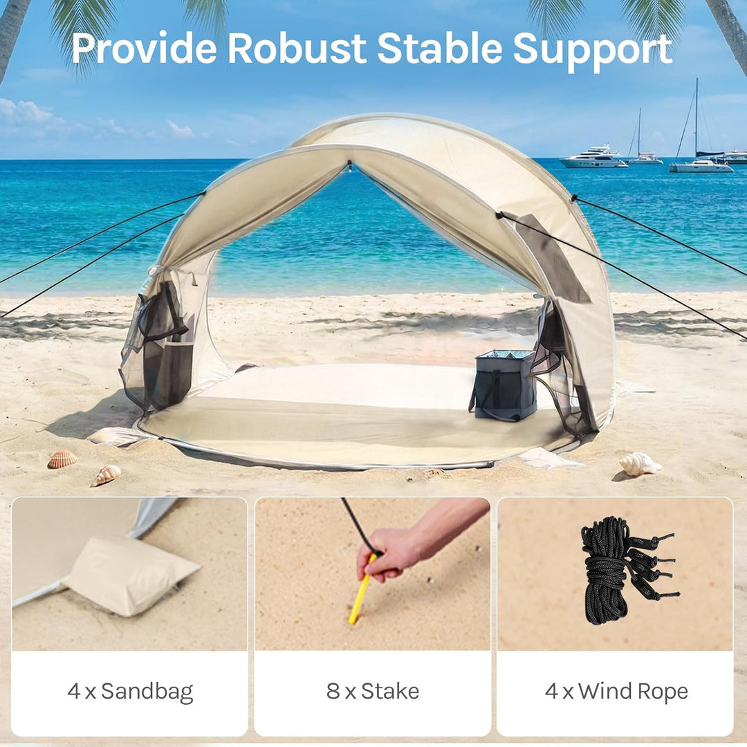 Wolfwise Pop Up Strandmuschel für 6 Personen, Sofort Aufbau, UV-Schutz 50+, Wasserabweisend, Belüfte