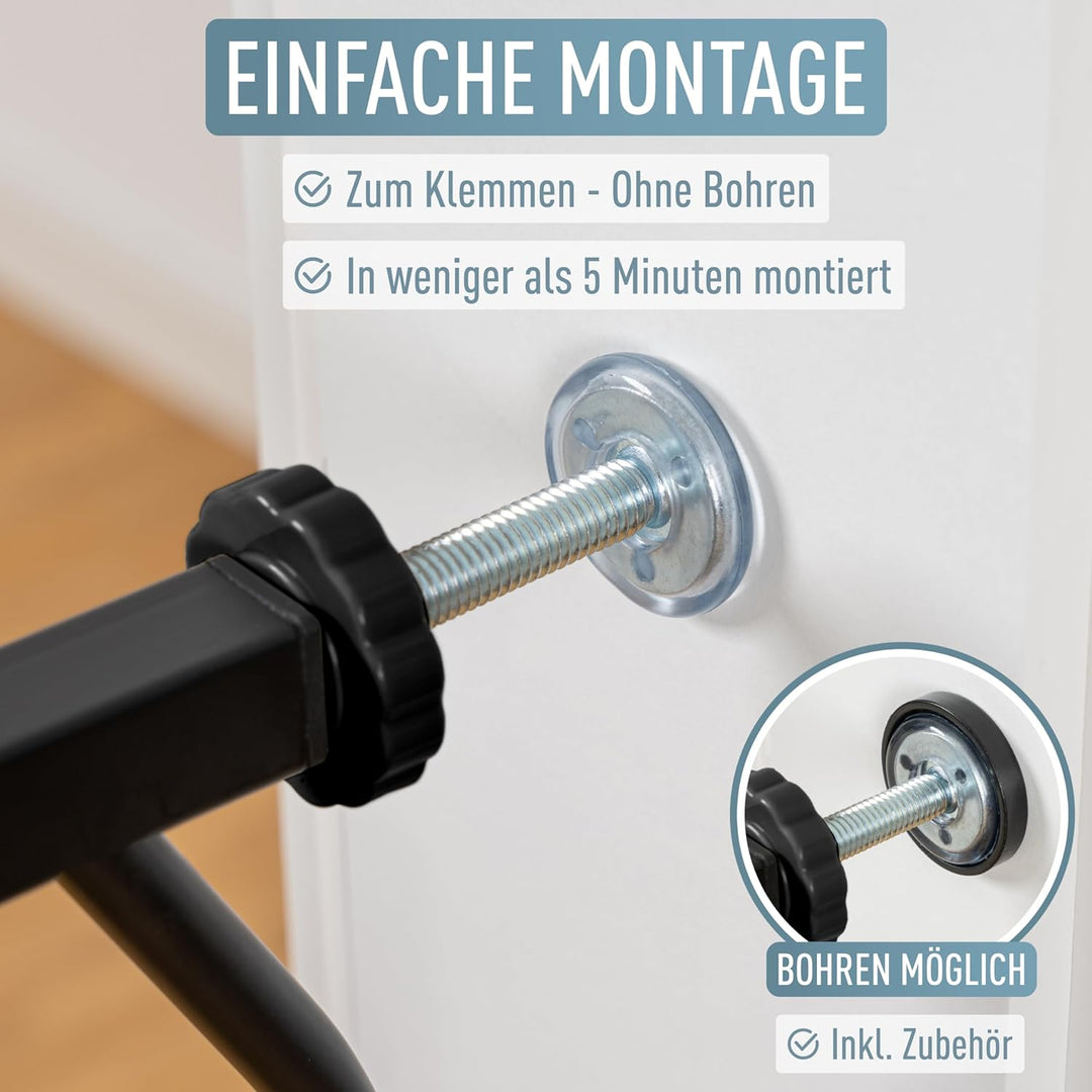 ib style® Berrin | PREISSIEGER | Türschutzgitter | Ohne Bohren | 90° Stop | Auto-Close | Schwarz | 6