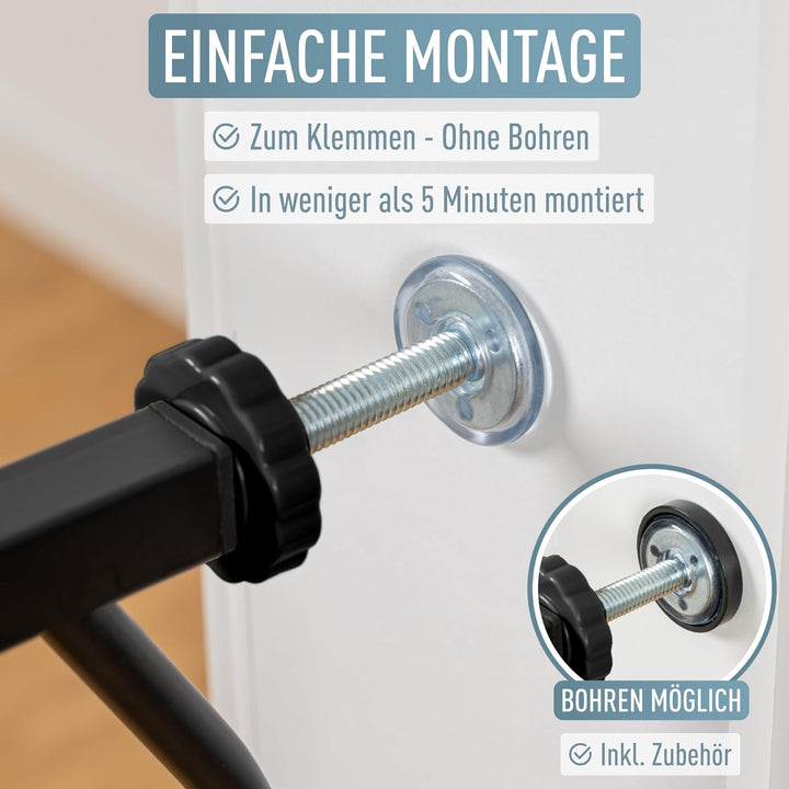 ib style® Berrin | PREISSIEGER | Türschutzgitter | Ohne Bohren | 90° Stop | Auto-Close | Schwarz | 6