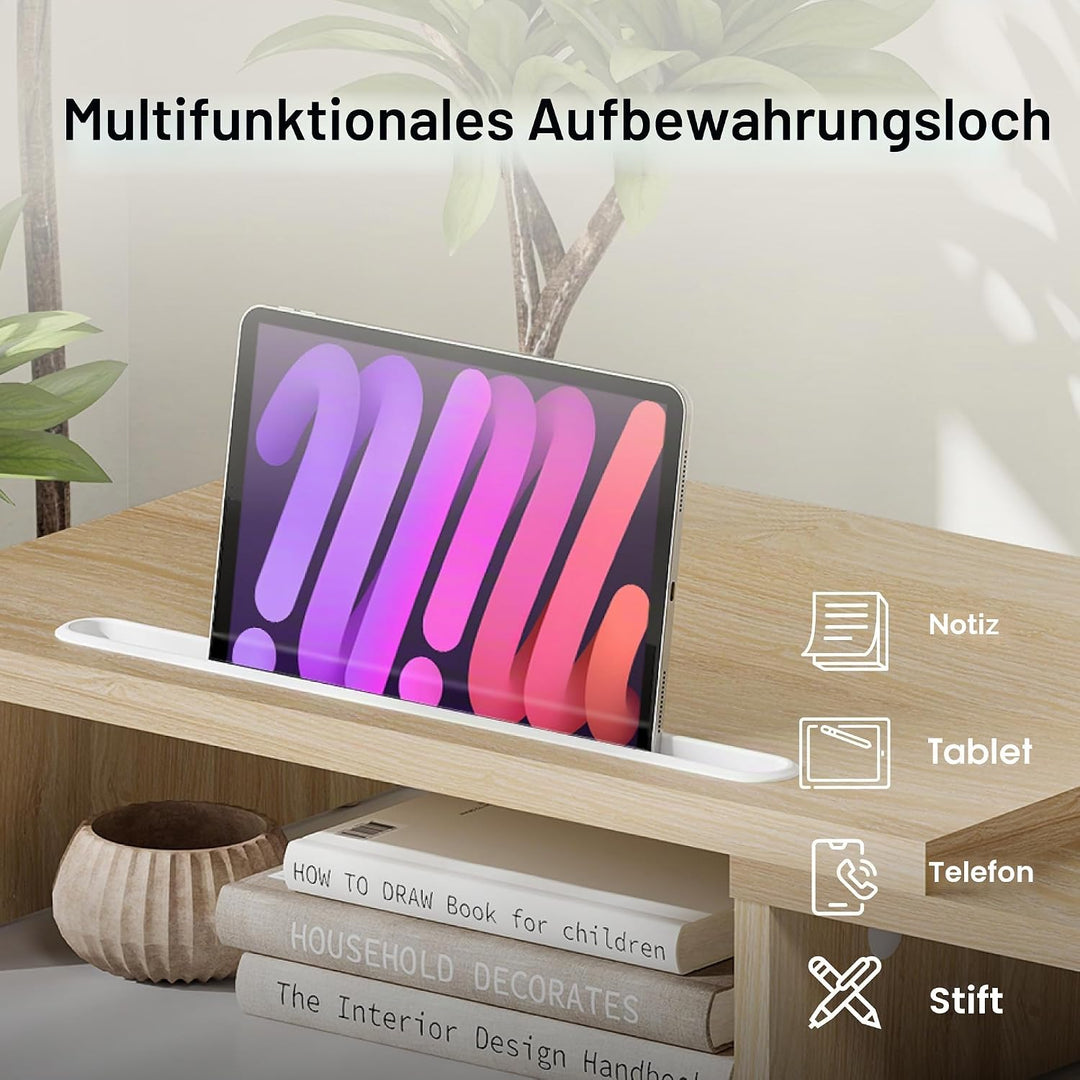 FITUEYES Dual Monitor Ständer Holz Drehbar Länge Verstellbar mit Halteschlitz für Smartphones Tablet