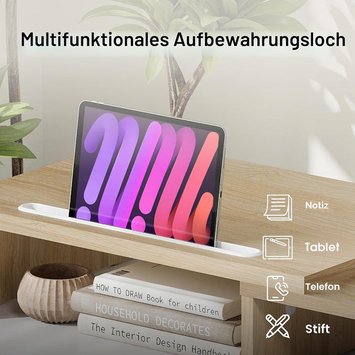 FITUEYES Dual Monitor Ständer Holz Drehbar Länge Verstellbar mit Halteschlitz für Smartphones Tablet