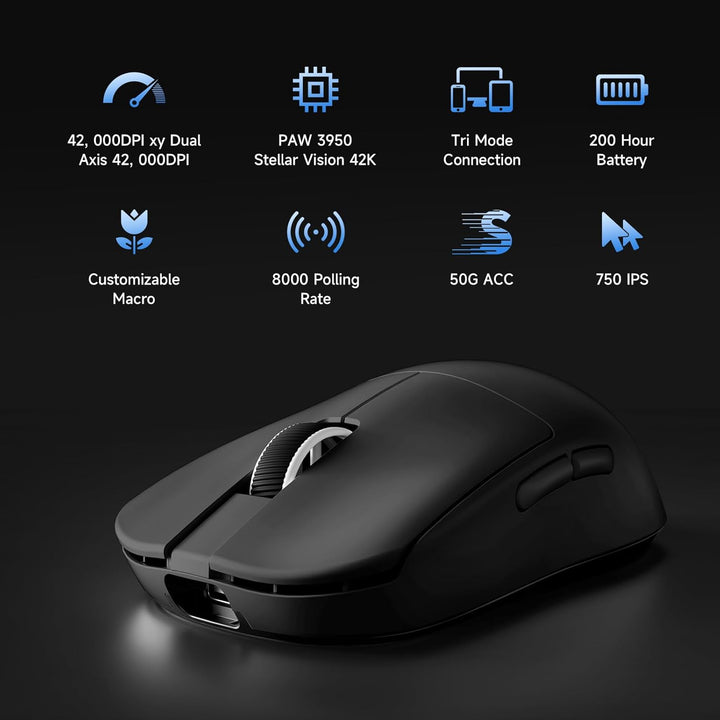 MCHOSE L7 Ultra+ Gaming Maus Kabellos, Ultraleicht, Ergonomisch, 42.000 DPI, PAW3950, Optical Switch