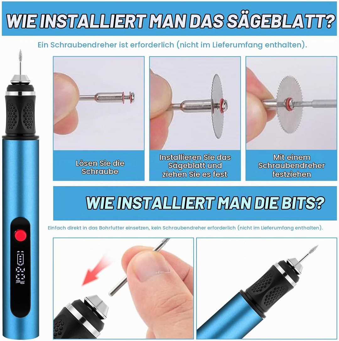 Flintronic Gravierstift, Kabelloser Elektrischer Gravierstift mit 30 Bits, Mini Gravierwerkzeug 3-Ga