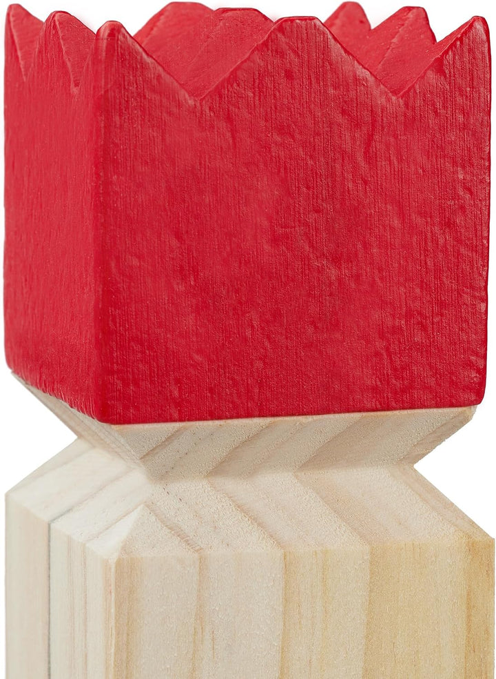 Relaxdays Wikinger Wurfspiel aus Kiefernholz, Natur Kubb Wikingerspiel, roter König, gross, Gartensp