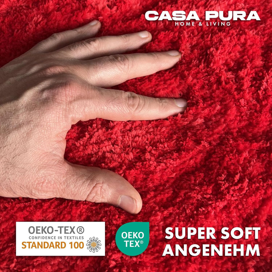 casa pura Badematte rot weicher, Flauschiger Badezimmerteppich in Shaggy Optik, Badvorleger rutschfe