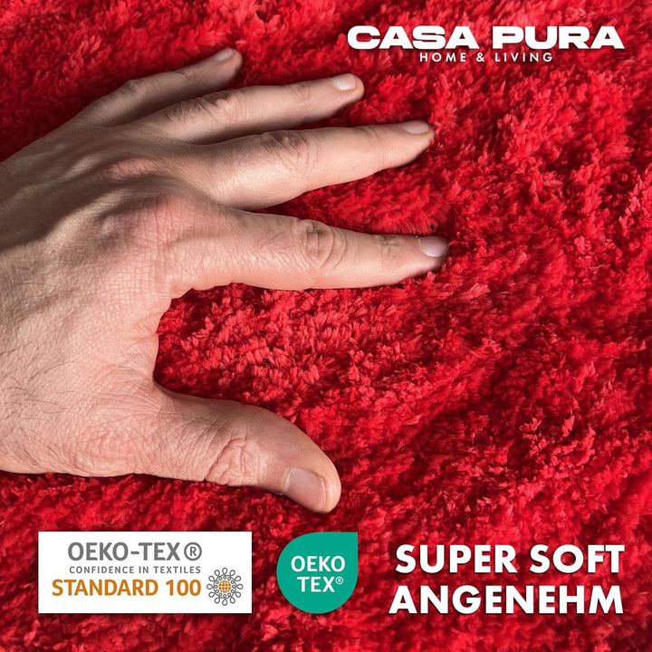 casa pura Badematte rot weicher, Flauschiger Badezimmerteppich in Shaggy Optik, Badvorleger rutschfe