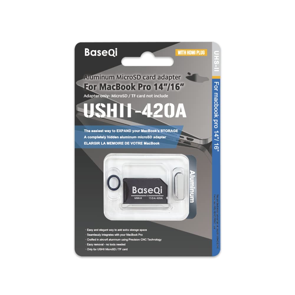 BASEQI UHS-II Aluminium microSD Adapter für 2021 M1 MacBook Pro 14 & 16 Zoll (Silber + HDMI-Staubsch
