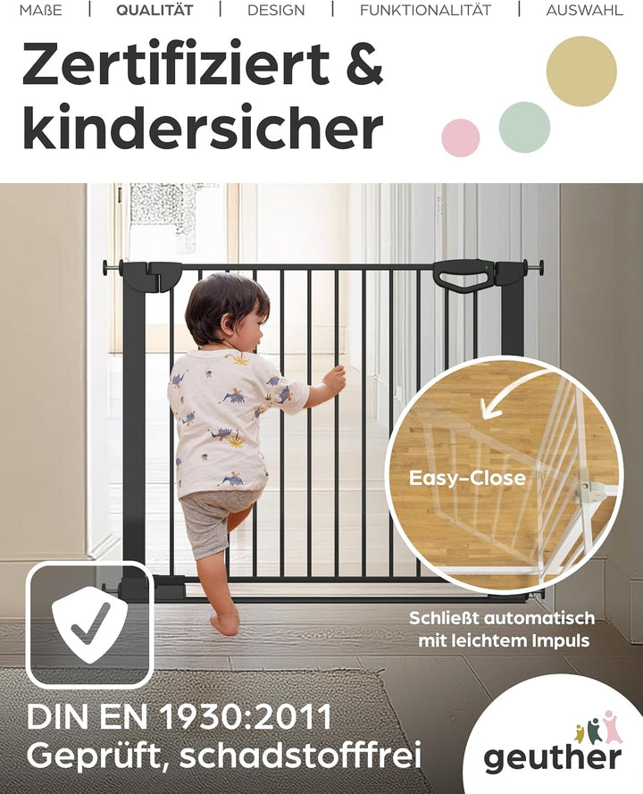 Geuther Türschutzgitter Easylock Flatstep Schwarz I Treppenschutzgitter zum Klemmen oder Bohren I Br