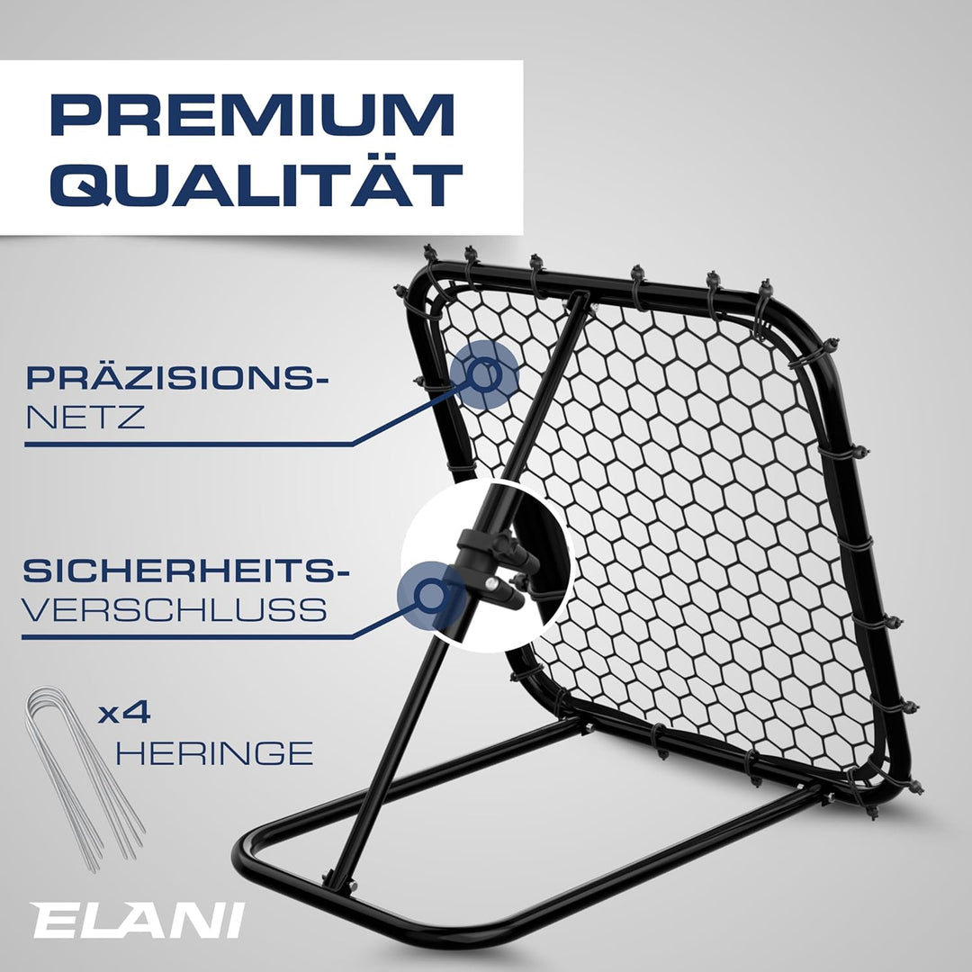 ELANI - Rebounder für Fussball 1x1m mit Schutzrand &amp; 6 Heringen für sicheren Stand - Fussball Reboun