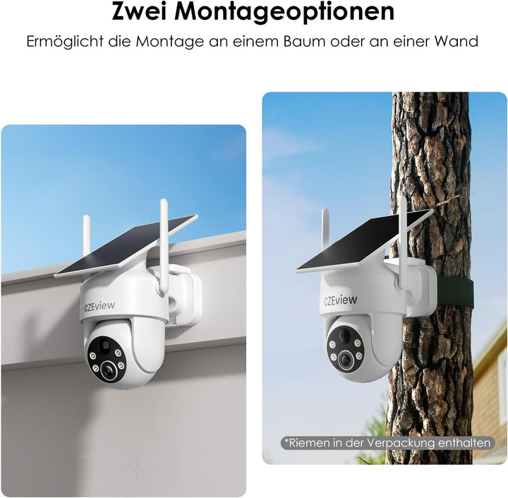 Alles in 1 Überwachungskamera Aussen Akku Solar, 2K, 100% Kabellos, 360° PTZ Kamera Überwachung Auss
