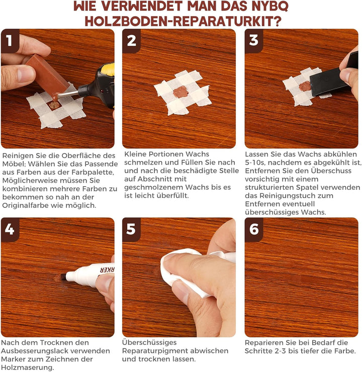NYBQ Laminat Reparaturset, 24 Stück Holz Parkett Reparaturset Neuem Upgrade-Schmelzwerkzeug, 11 Farb