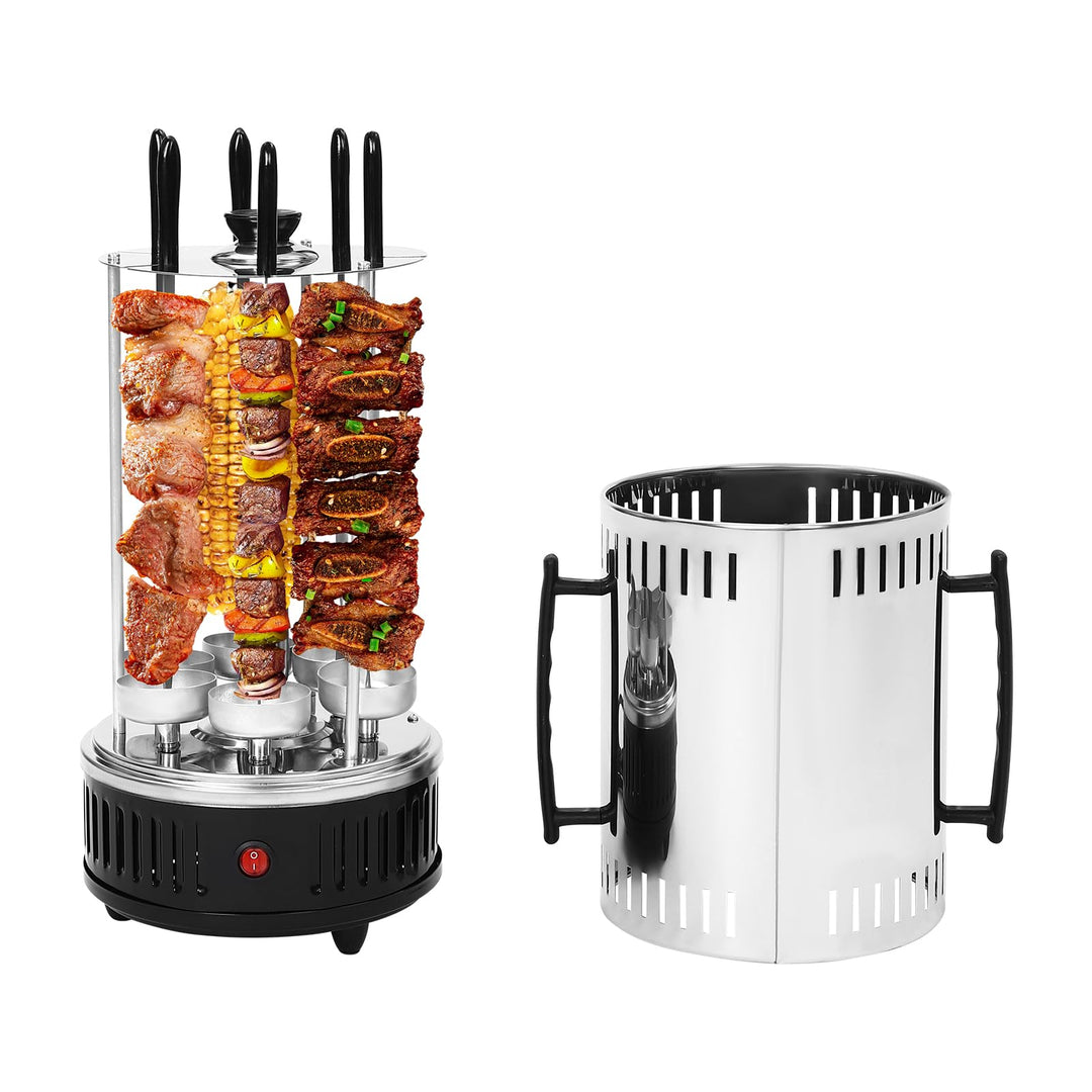 Elektrischer Grill, 1000W Vertikaler Elektrogrill Schaschlikgrill mit 6 Schaschlikspiesse, BBQ Verti