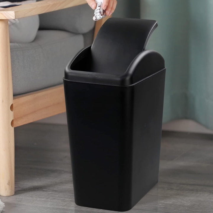 15 L Geruchshemmender Mülleimer mit Schwingdeckel, Kleiner Mülleimer mit Deckel, Schwarz, Schwarz