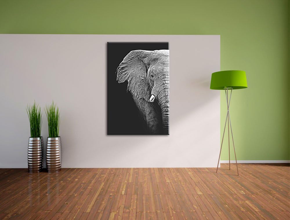 Dark Elefant Porträt Deluxe Format: 100x70 cm auf Leinwand, XXL riesige Bilder fertig gerahmt mit Ke