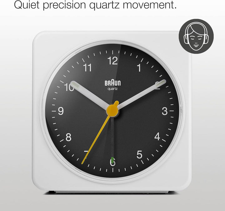 Braun Classic Analog Alarm Clock with Snooze and Light, Quiet Quartz Sweeping Movement, Crescendo Be