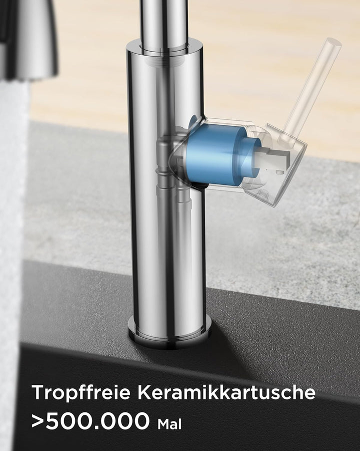 FORIOUS Wasserhahn Küche, Küchenarmatur Ausziehbar, Spültischarmatur mit Zwei Sprühfunktione, 360° S