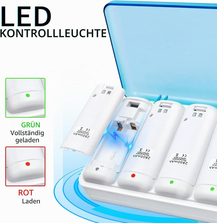 TechKen Wii Akku Ladegerät Set,Wii Remote Controller Ladestation Docking Station Wii Charger Mit 4 x