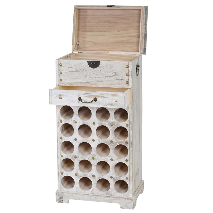 BERLINLODGE Weinregal mit Schublade und Truhe Flaschenregal für 20 Flaschen HxBxT 94x48x31cm Shabby-