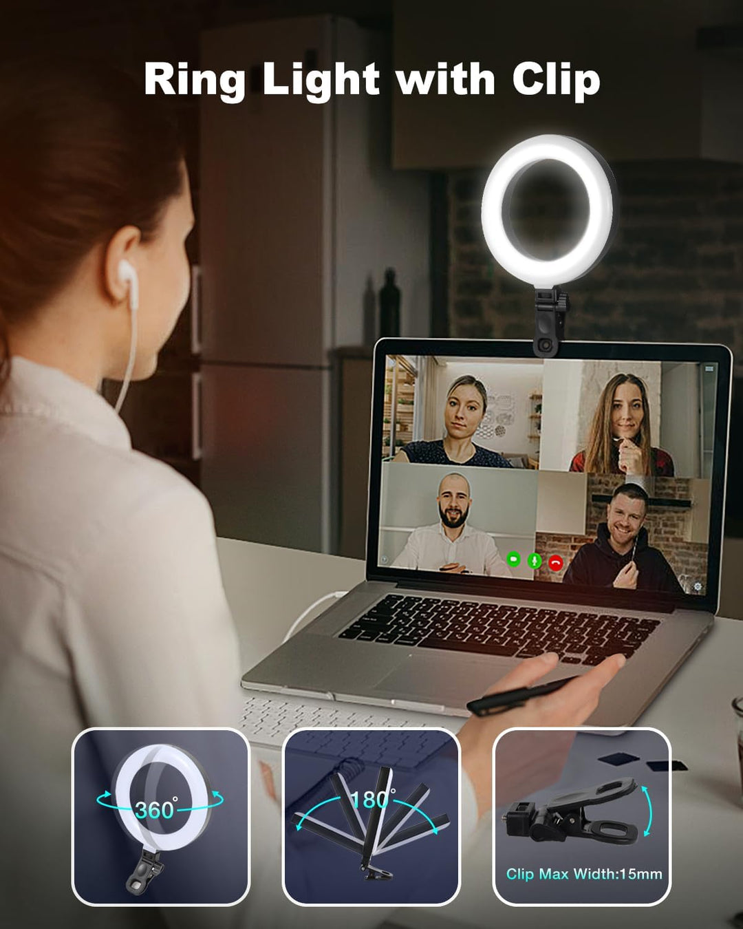 Railee Ringlicht mit Stativ Handy Laptop Videokonferenz Licht mit Klemme 6 Zoll Tisch LED Ring Light