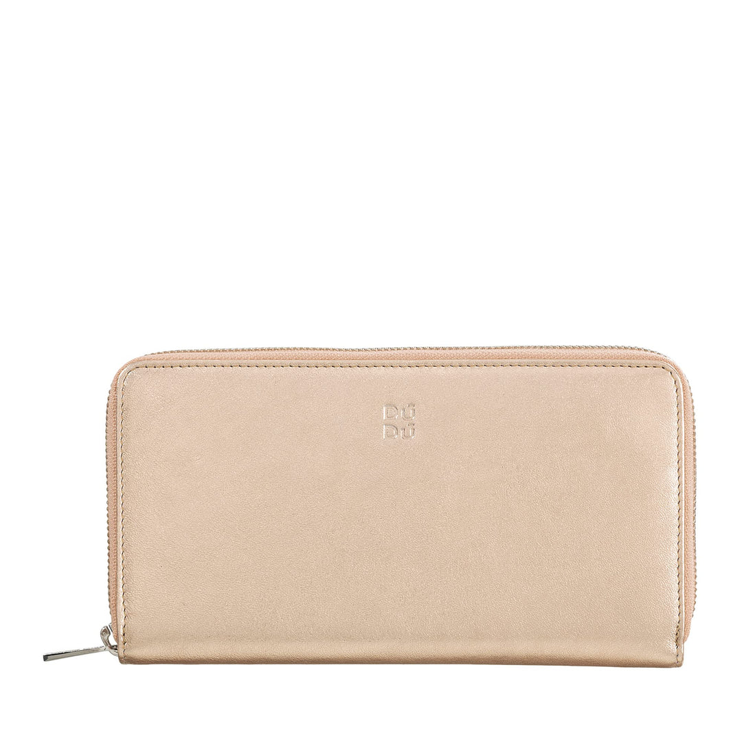 DUDU Grosse Bunte Damenbrieftasche RFID in echtem Leder mit Rundum - Reissverschluss Ballerina, Ball