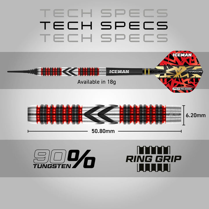 RED DRAGON Gerwyn Price Iceman Firebird Premium Wolfram Darts Set mit Flüge und Stielen 18.0 Gramm,