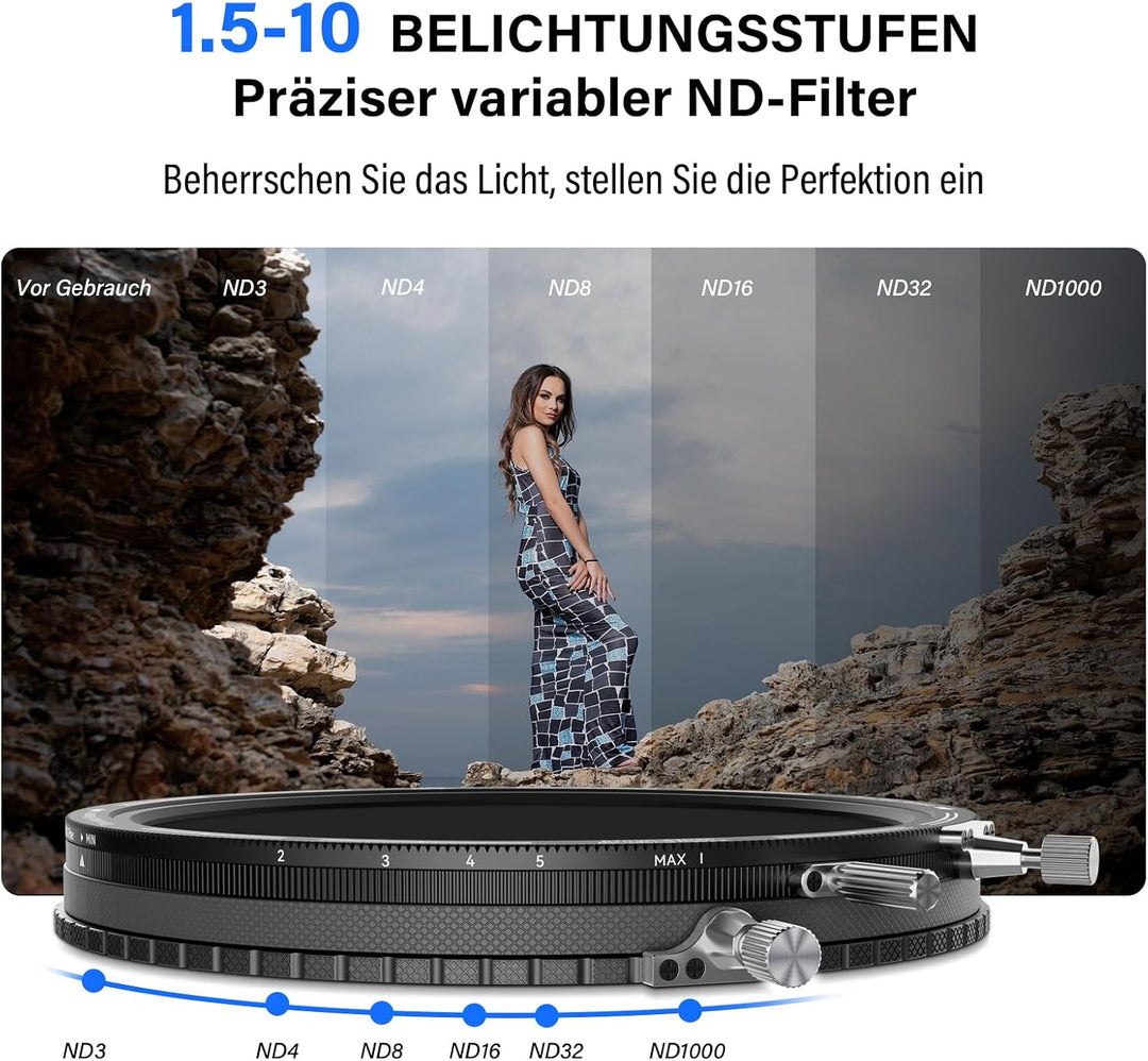 H&amp;Y RevoRing Mark II 58-77 mm Verstellbarer Multi-Fit VND + CPL Filter, 3-in-1 Variabler ND3-1000 &amp;