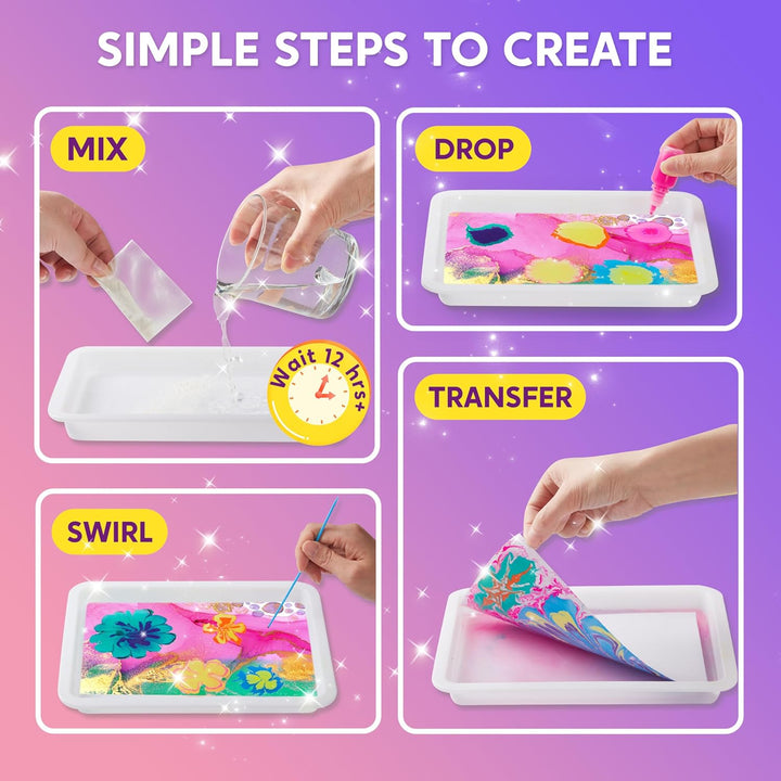 Klever Kits Wasser Marmorierfarbe für Kinder,Magic Marbling Paint Art für Mädchen ab 6-12 Jahren,Mar