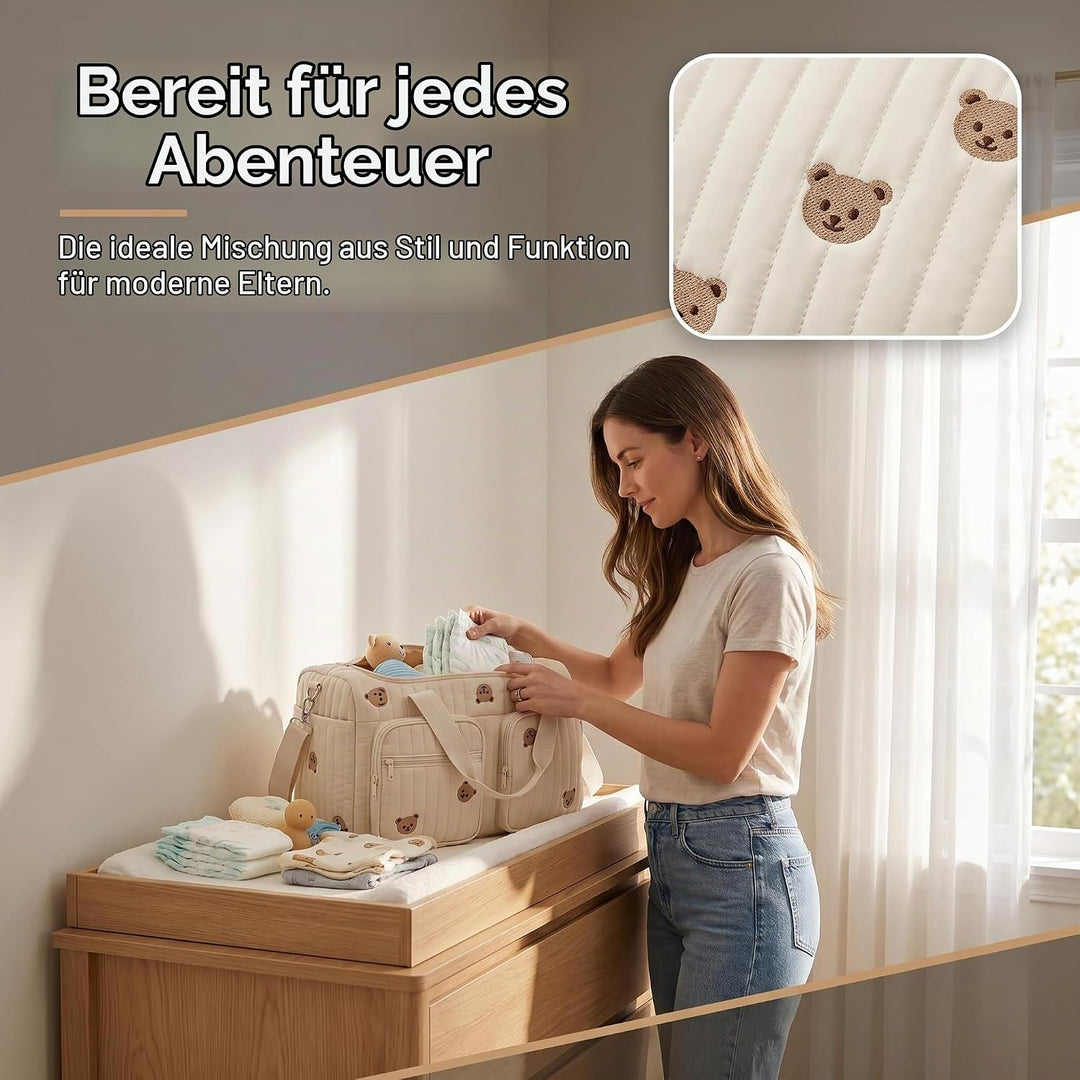 Baby Wickeltasche Grosse Kliniktasche 48x26x22cm Reisewindeltasche Tragetasche Baumwolle Henkeltasch