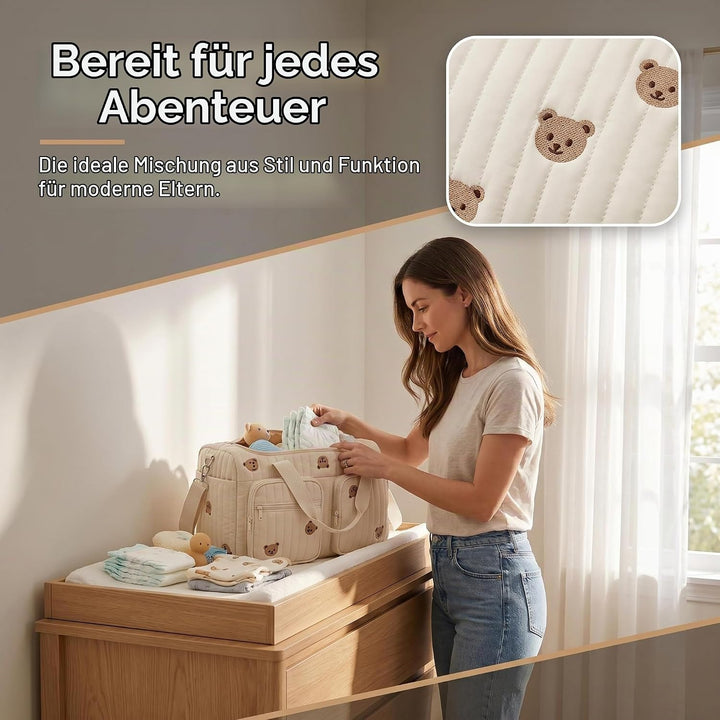 Baby Wickeltasche Grosse Kliniktasche 48x26x22cm Reisewindeltasche Tragetasche Baumwolle Henkeltasch