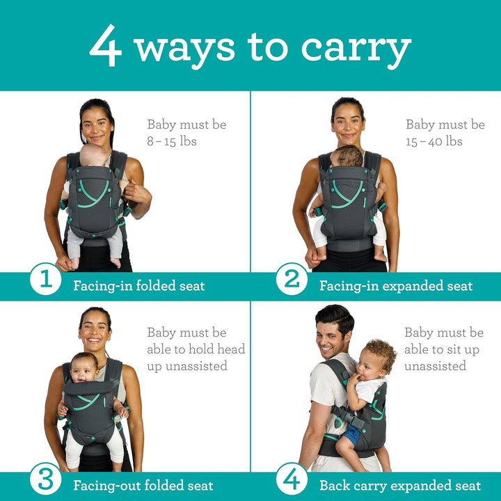 Infantino Carry On Active Babytrage, Ergonomische Multi-Taschen-Babytrage für Neugeborene bis Kleink