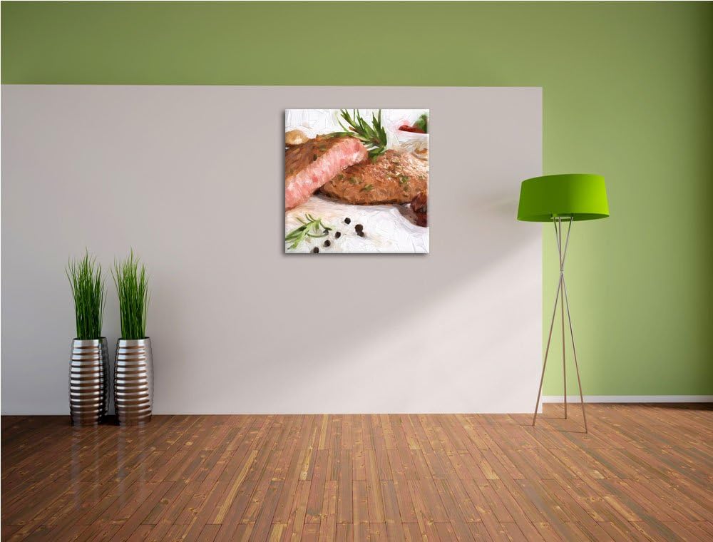 Klassisches Steak medium, Format: 70x70 auf Leinwand, XXL riesige Bilder fertig gerahmt mit Keilrahm