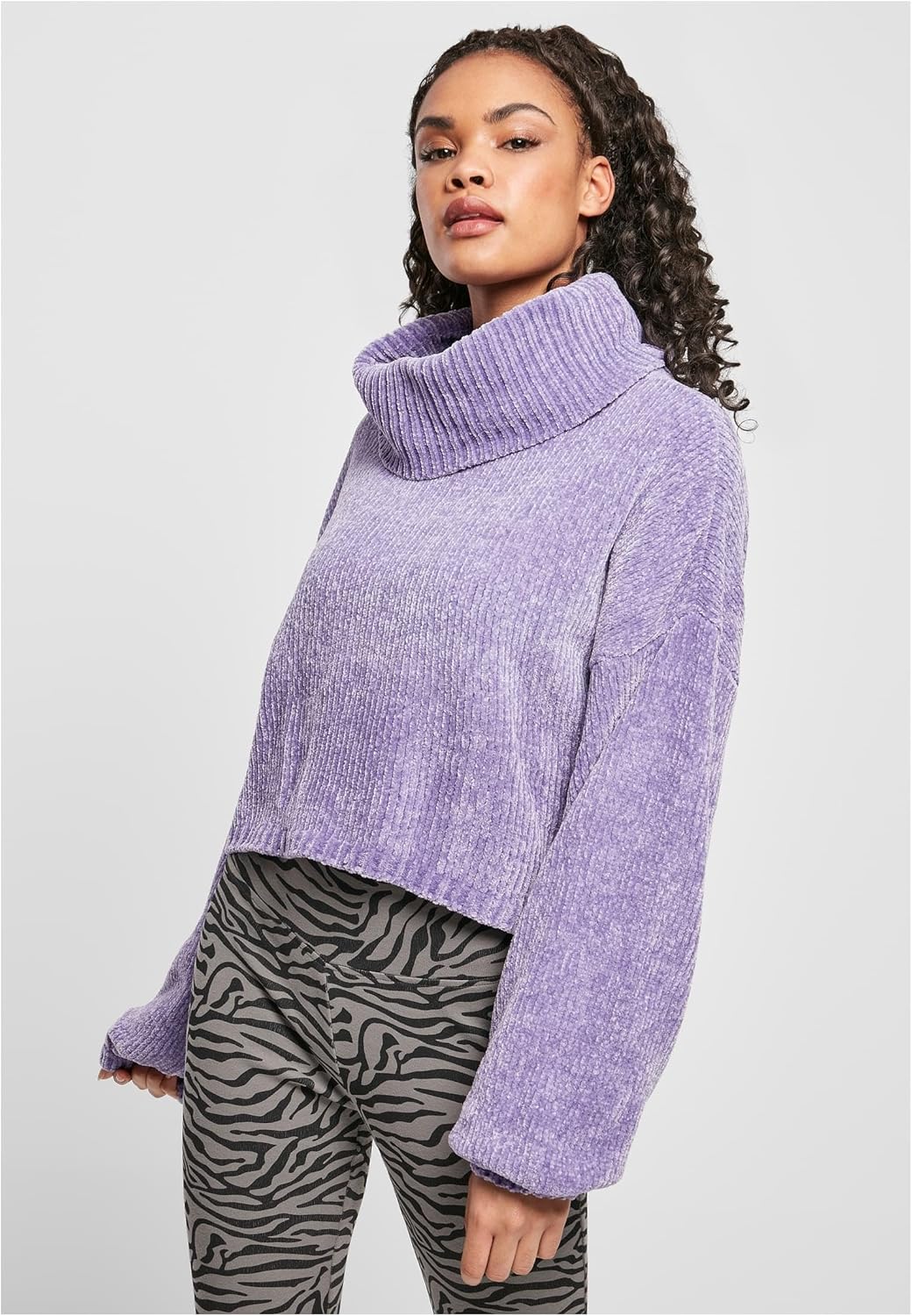 Urban Classics Damen Tb4516-ladies Short Chenille Turtleneck Sweater Sweatshirt S Lavender, S Lavend