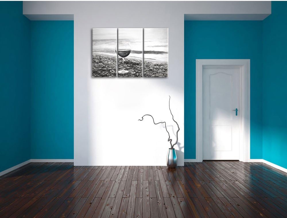 Pixxprint Weinglas am Strand als Leinwandbild/Grösse: 3 Teilig (120x80 cm) cm/Wandbild/Kunstdruck/fe