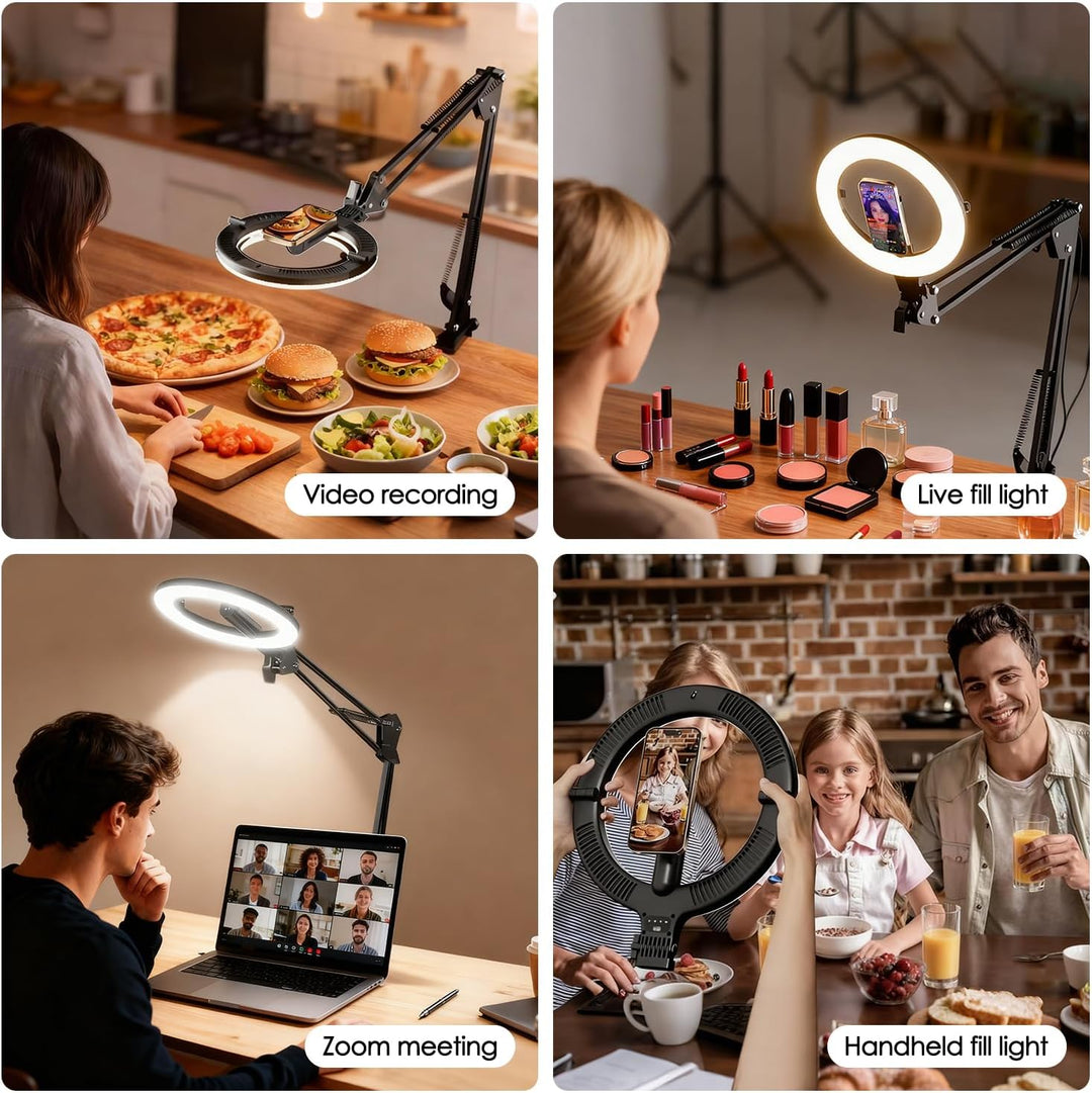 Magnetischen Overhead Stativ Handy mit Ringlicht, 10” LED Stativ für Smartphone mit Ring Light, 5000