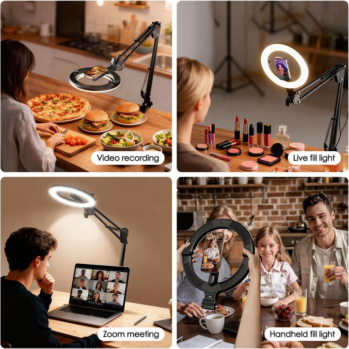 Magnetischen Overhead Stativ Handy mit Ringlicht, 10” LED Stativ für Smartphone mit Ring Light, 5000