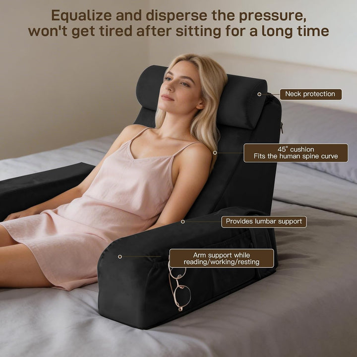 Rückenkissen für Bett und Sofa, Lesekissen mit abnehmbaren Armlehnen und Kopfkiseen, Ergonomisches R