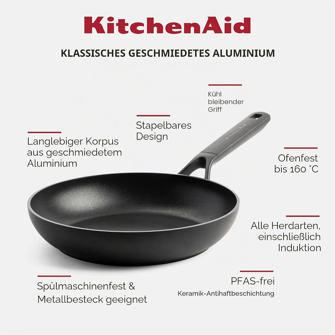 Kitchenaid Bratpfanne 24 cm - Classic - Hochwertige Antihaftbeschichtung und Aluminium Pfanne - Indu