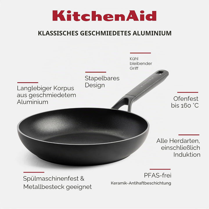 Kitchenaid Bratpfanne 24 cm - Classic - Hochwertige Antihaftbeschichtung und Aluminium Pfanne - Indu